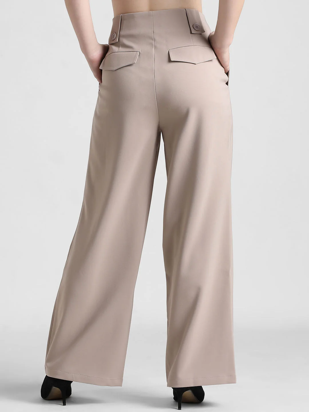 Beige High Rise Tailored Pants - Image 6