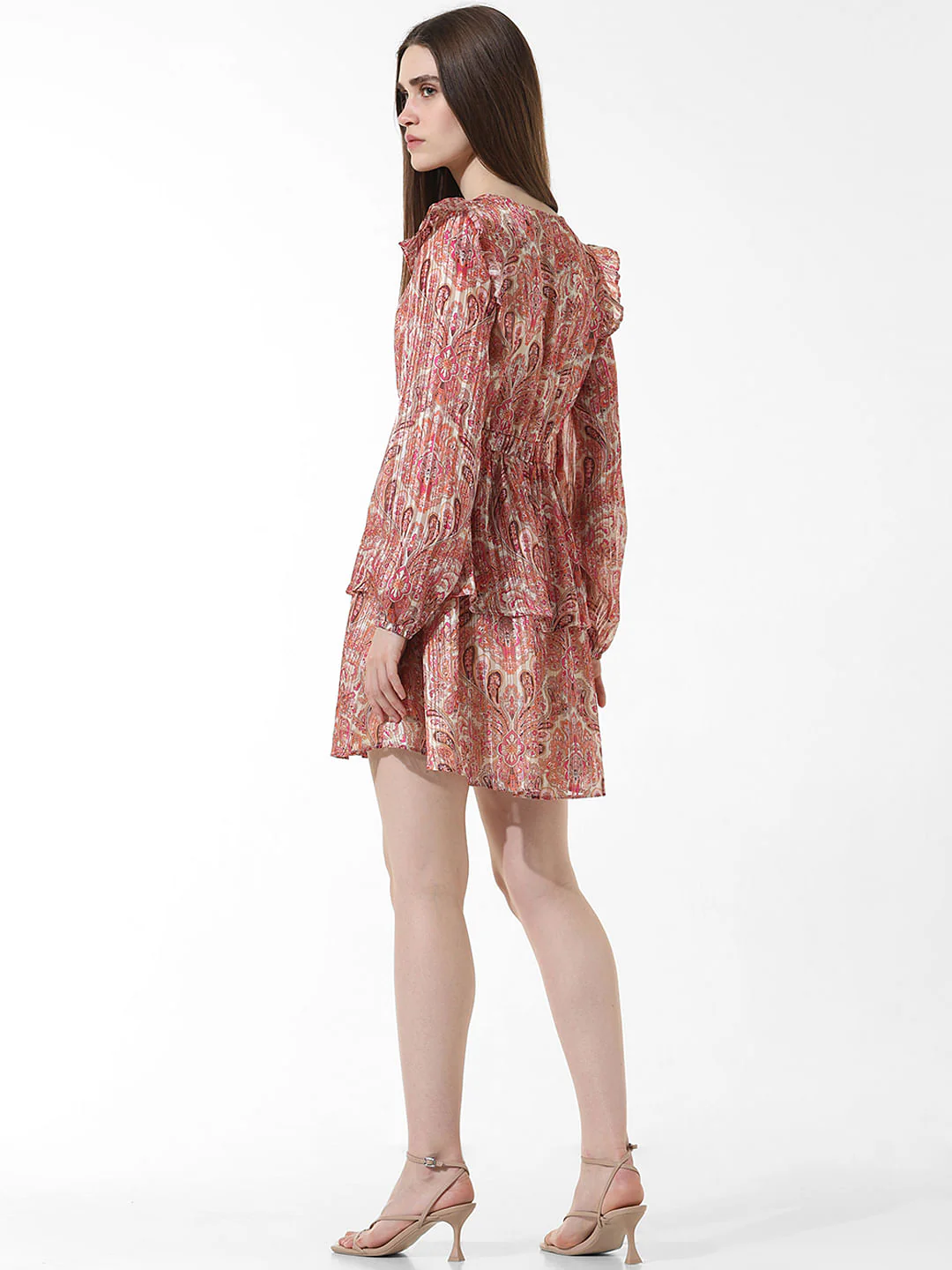 Brown Abstract Print Short Dress - Image 5