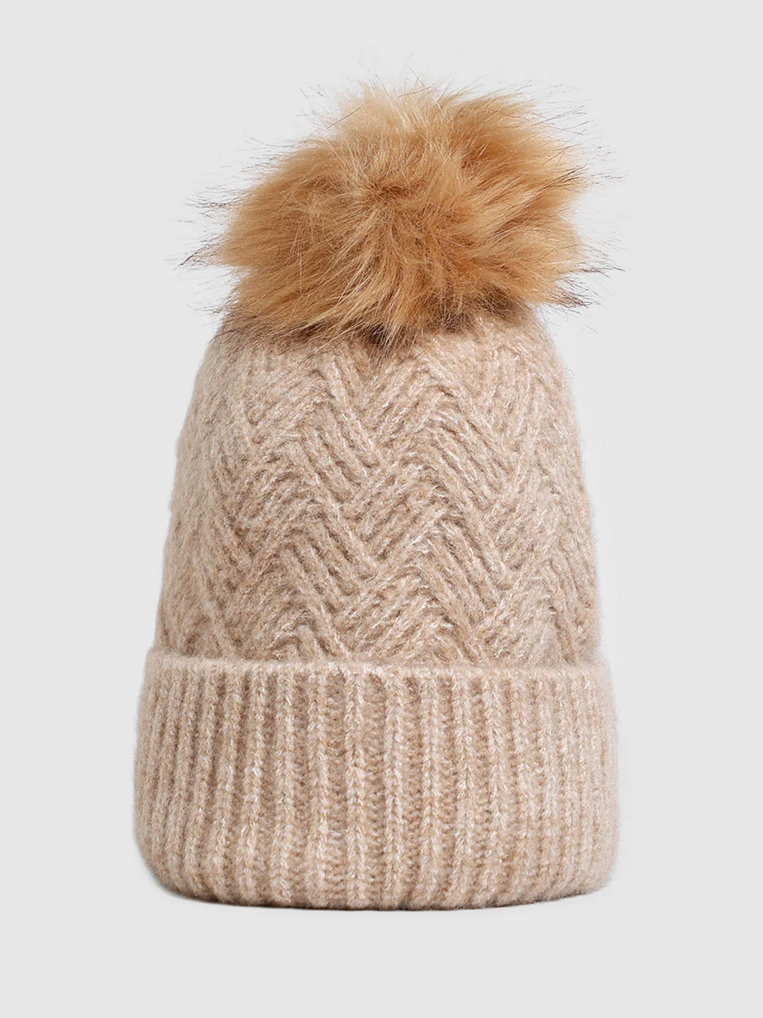 Beige Rib-Knit Beanie - Image 3
