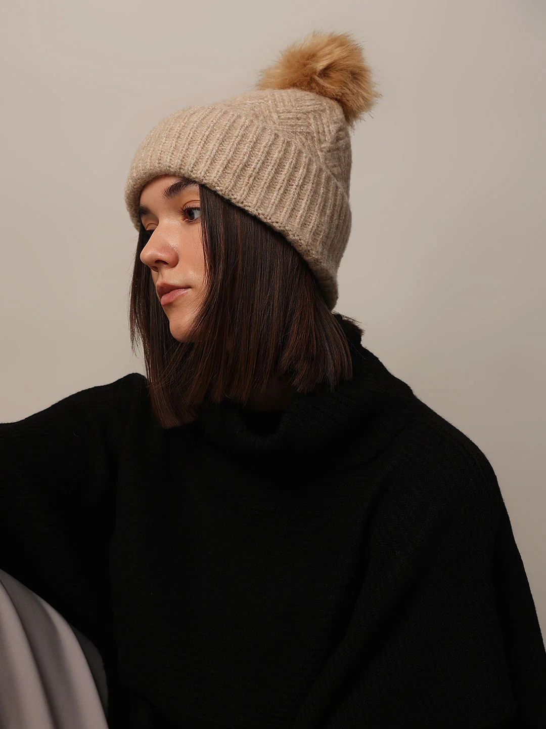 Beige Rib-Knit Beanie - Image 5