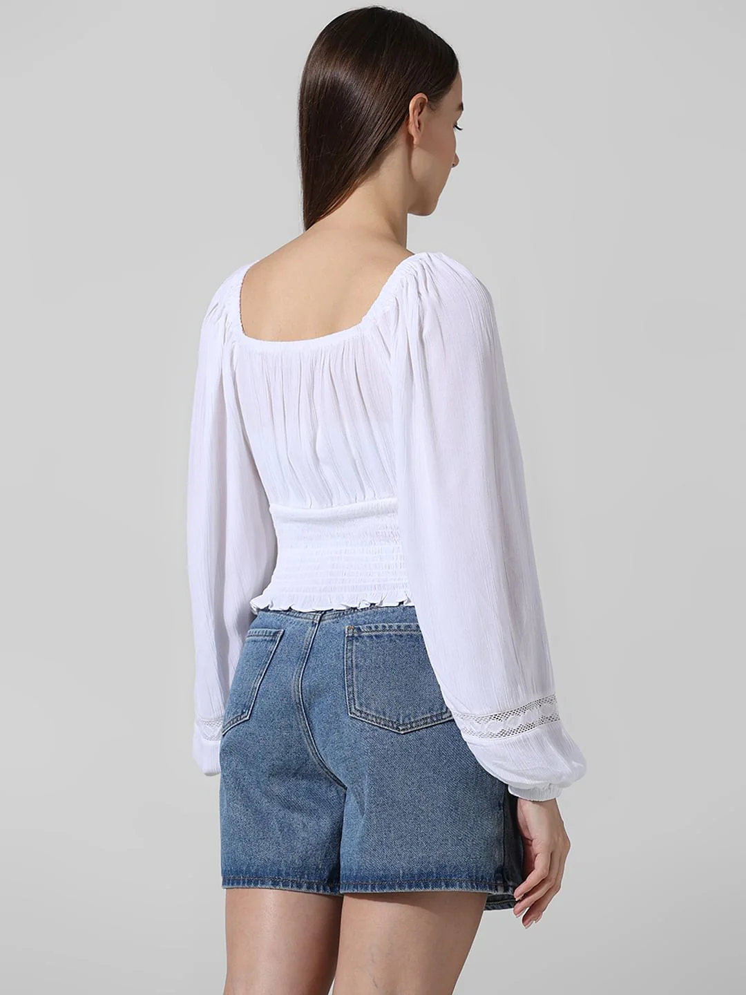White Crinkled V-Neck Top - Image 7