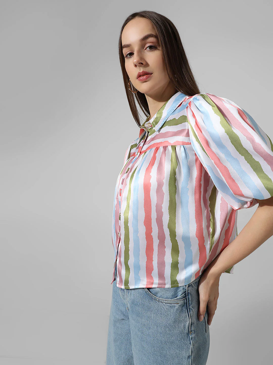 White Striped Satin Shirt