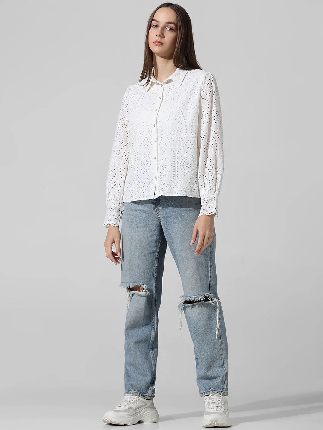 White Schiffli Cotton Shirt - Image 2