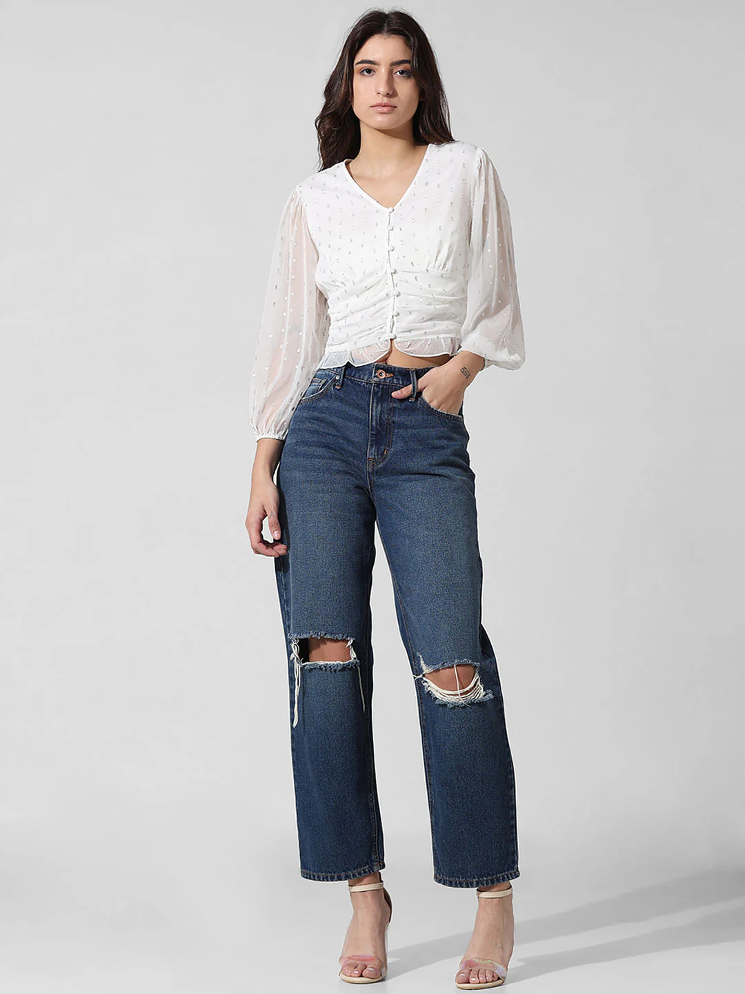 White Textured Cropped Top - Image 2