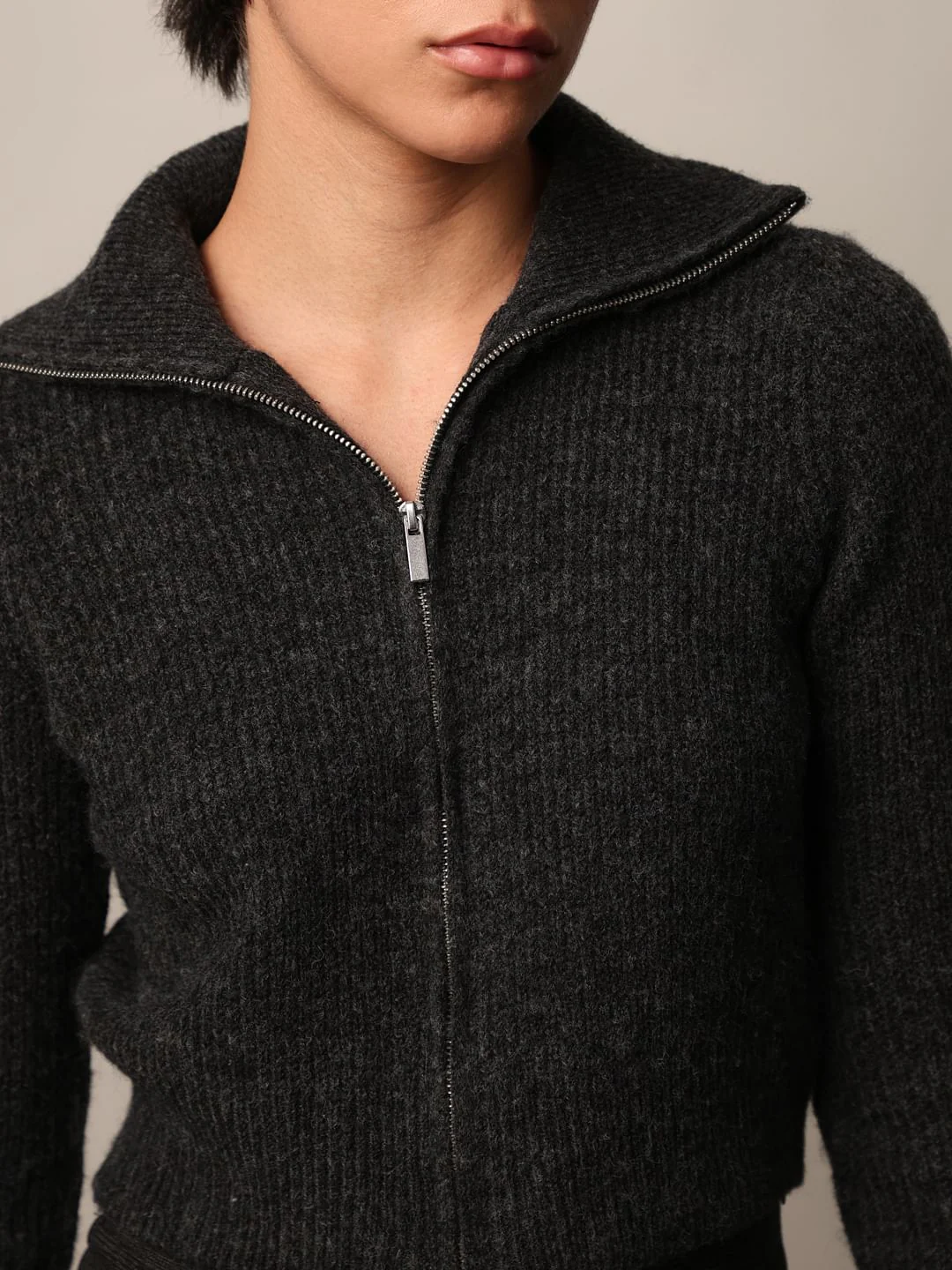 Dark Grey Zip-Up Cardigan - Image 4