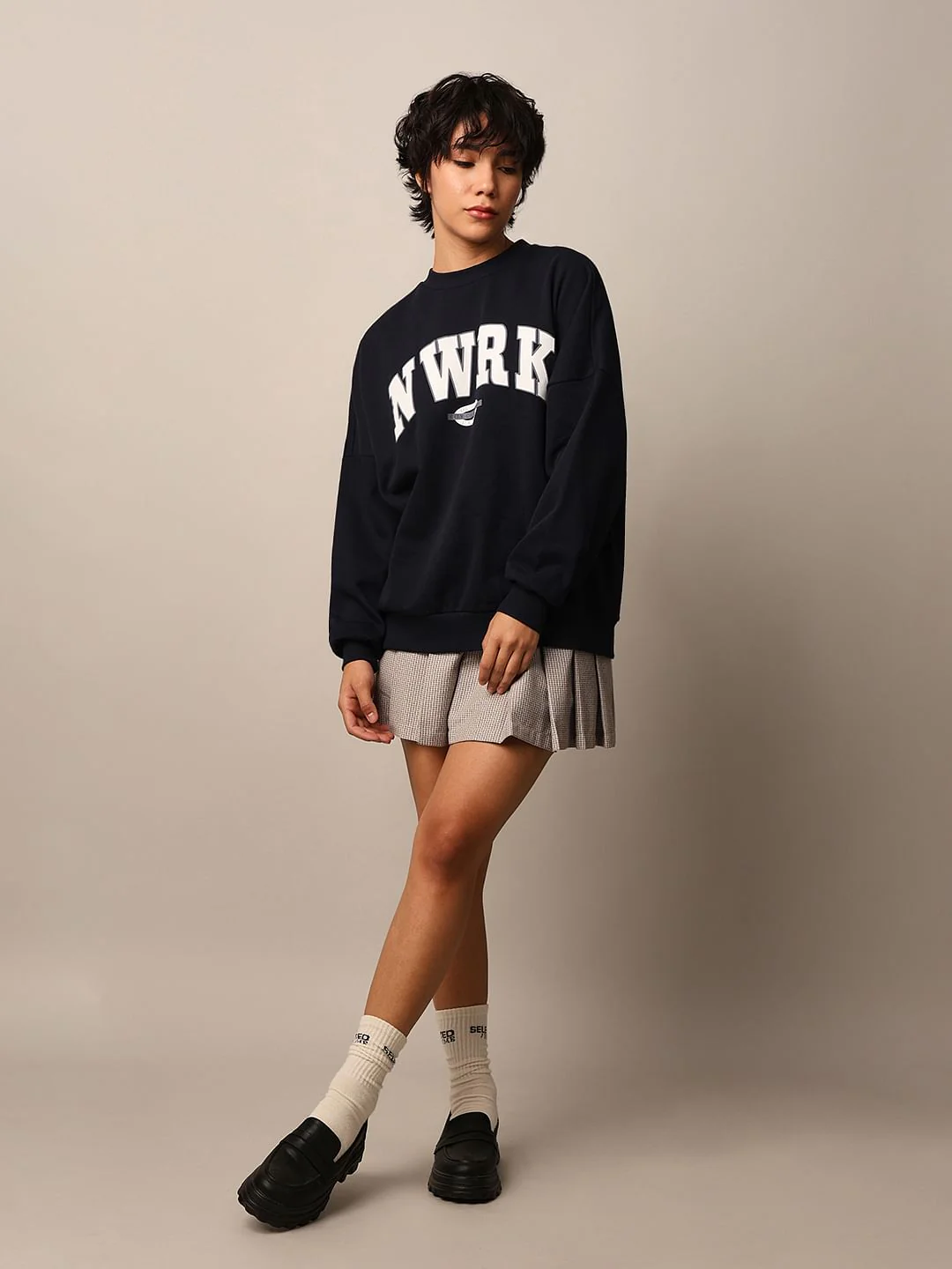 Navy Blue Printed Oversized Sweatshirt - Image 2