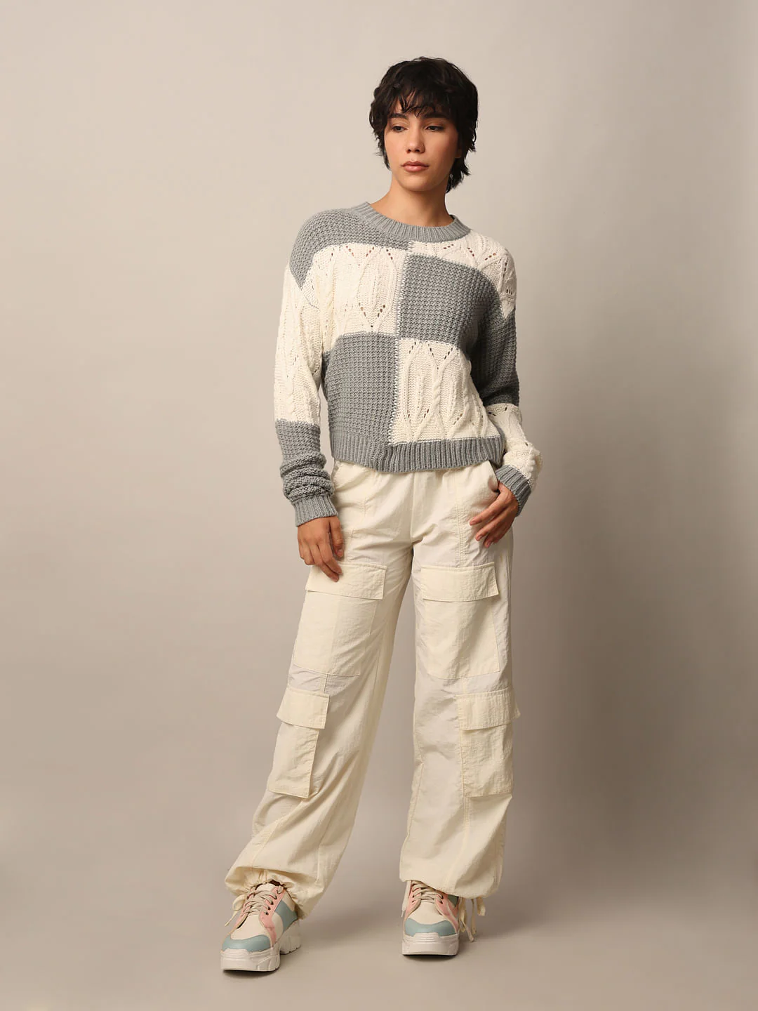 Grey Printed Structured Pullover - Image 2