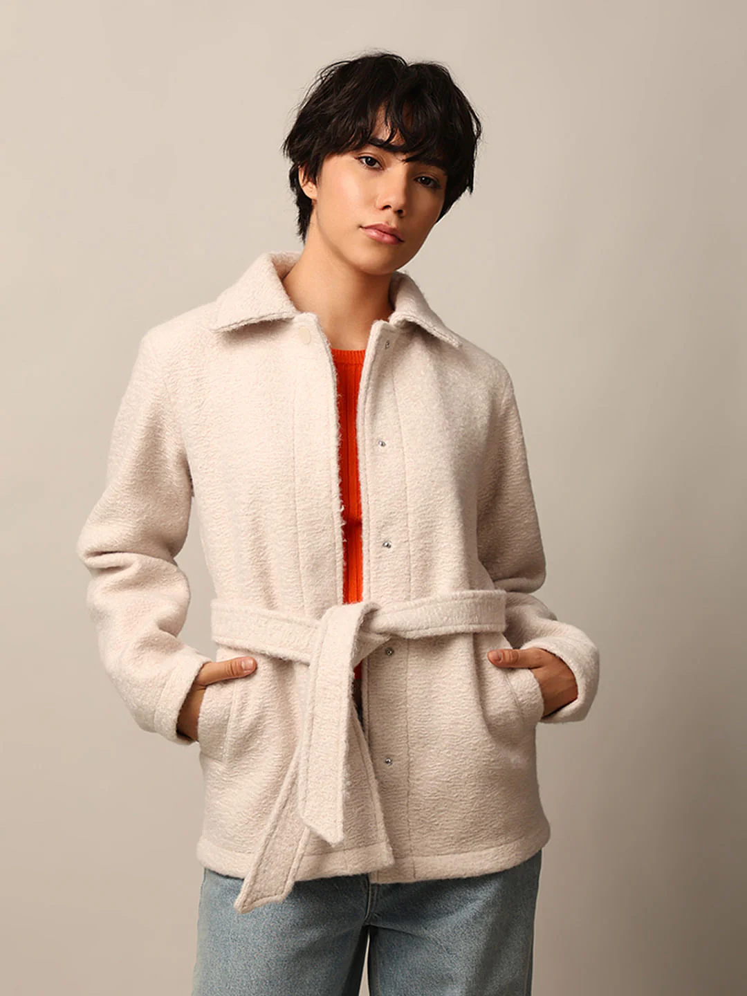 Beige Felted Short Coat - Image 3