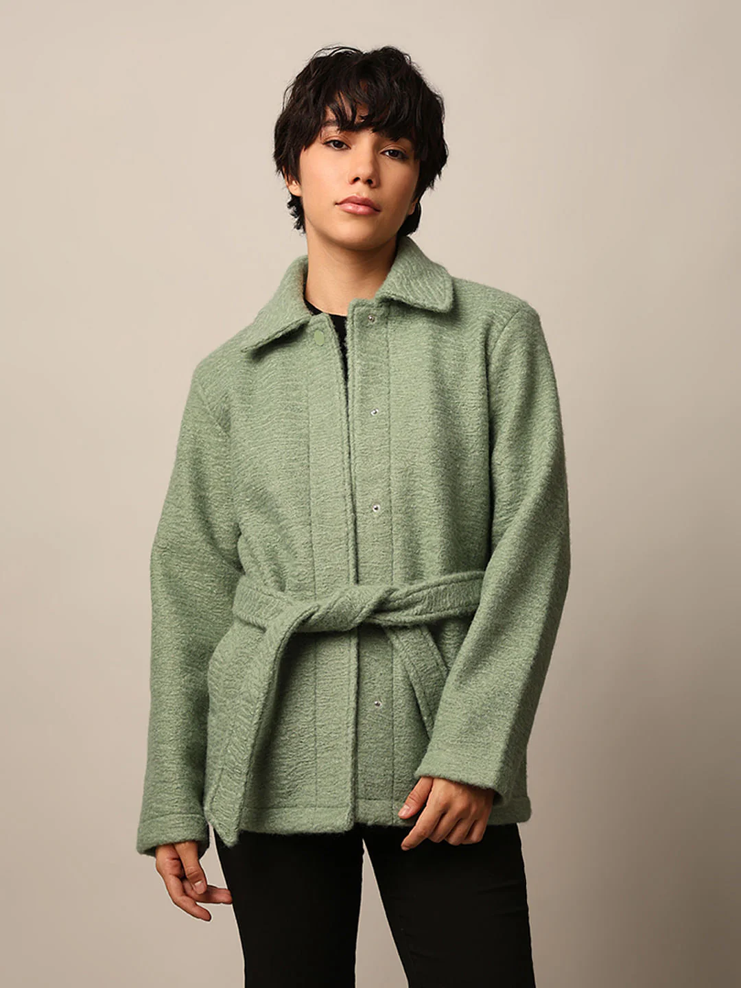 Dark Green Felted Short Coat - Image 4