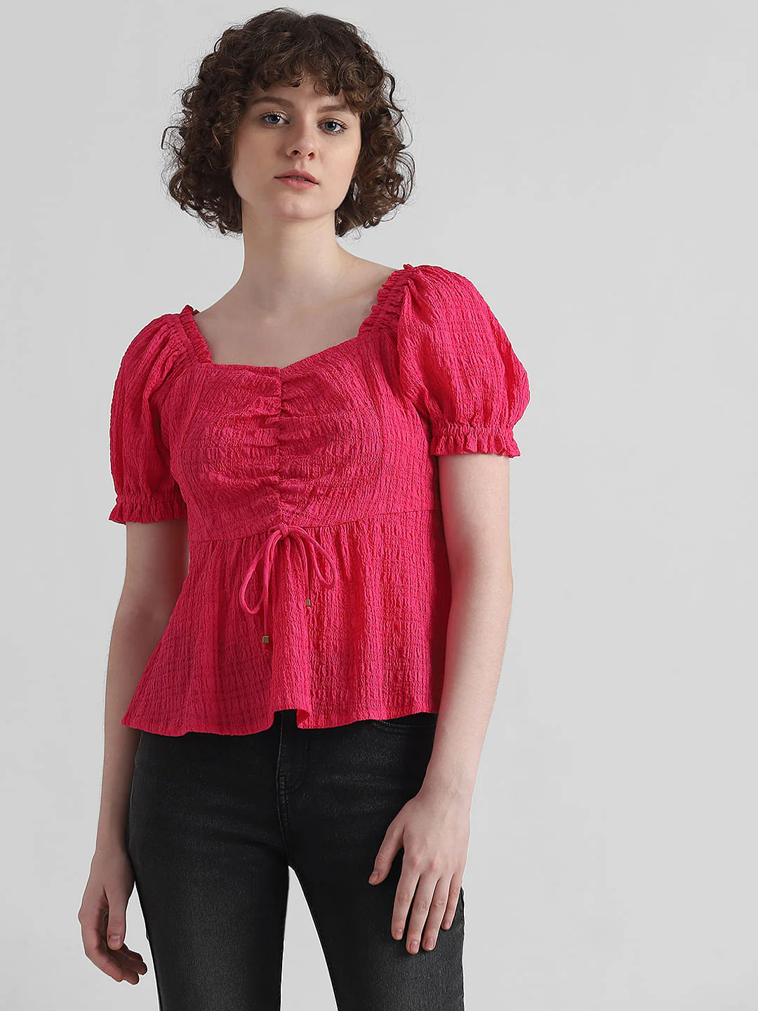 Pink Textured Peplum Top - Image 3
