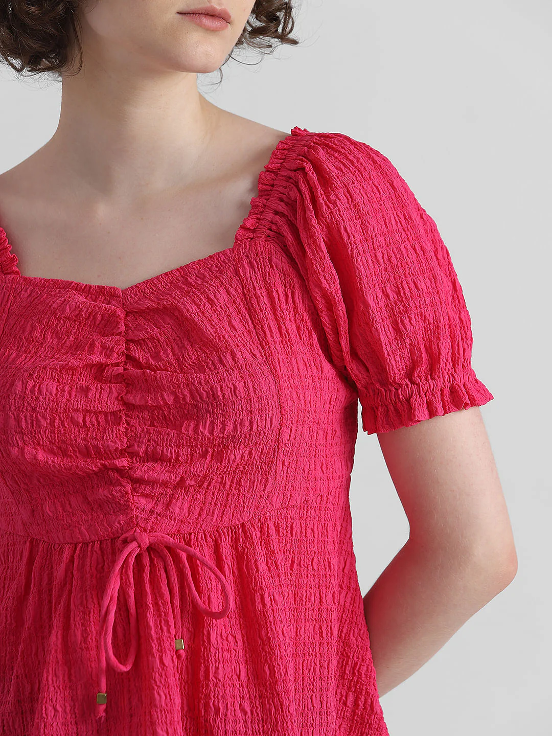 Pink Textured Peplum Top - Image 4