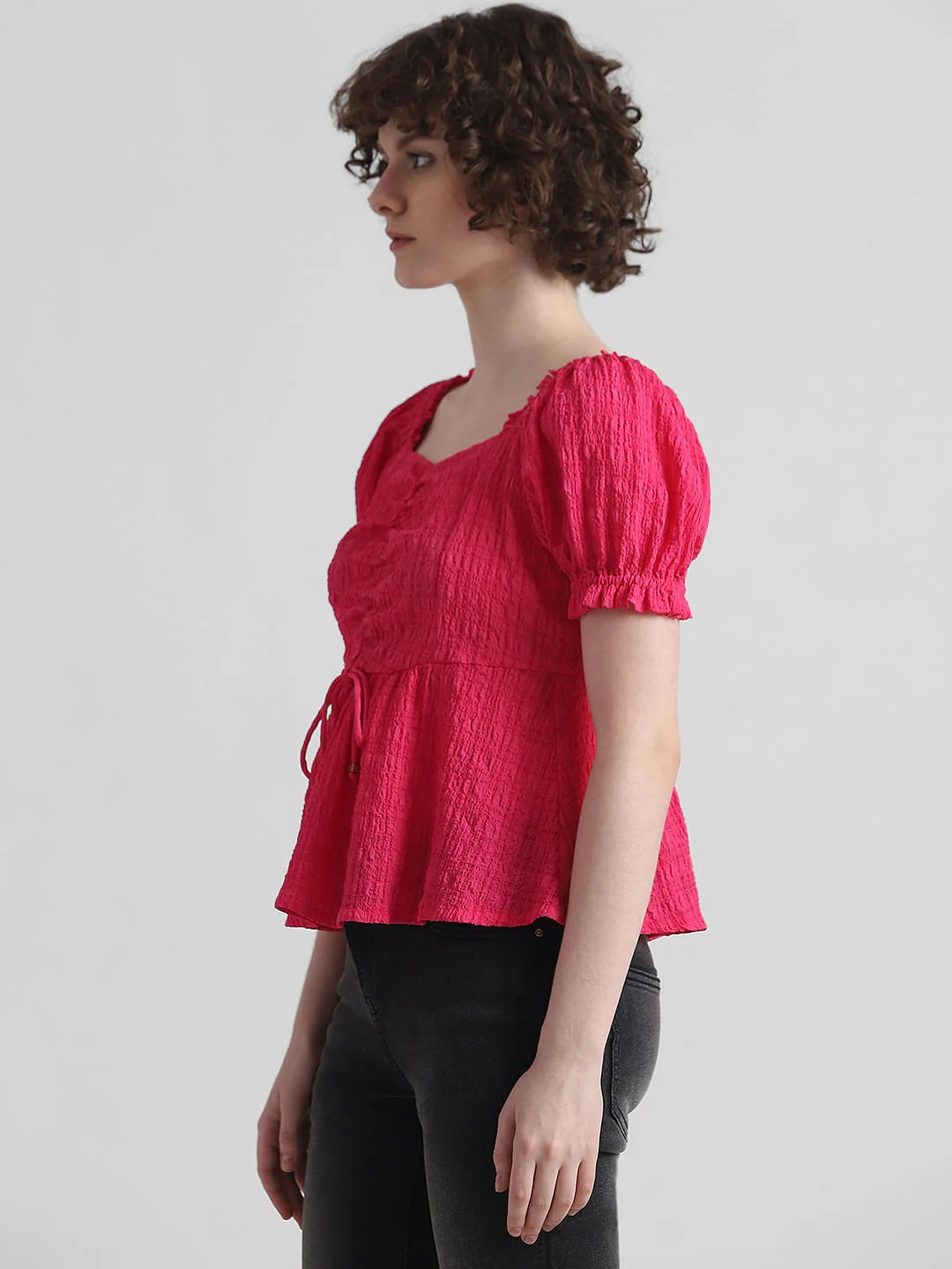 Pink Textured Peplum Top - Image 5
