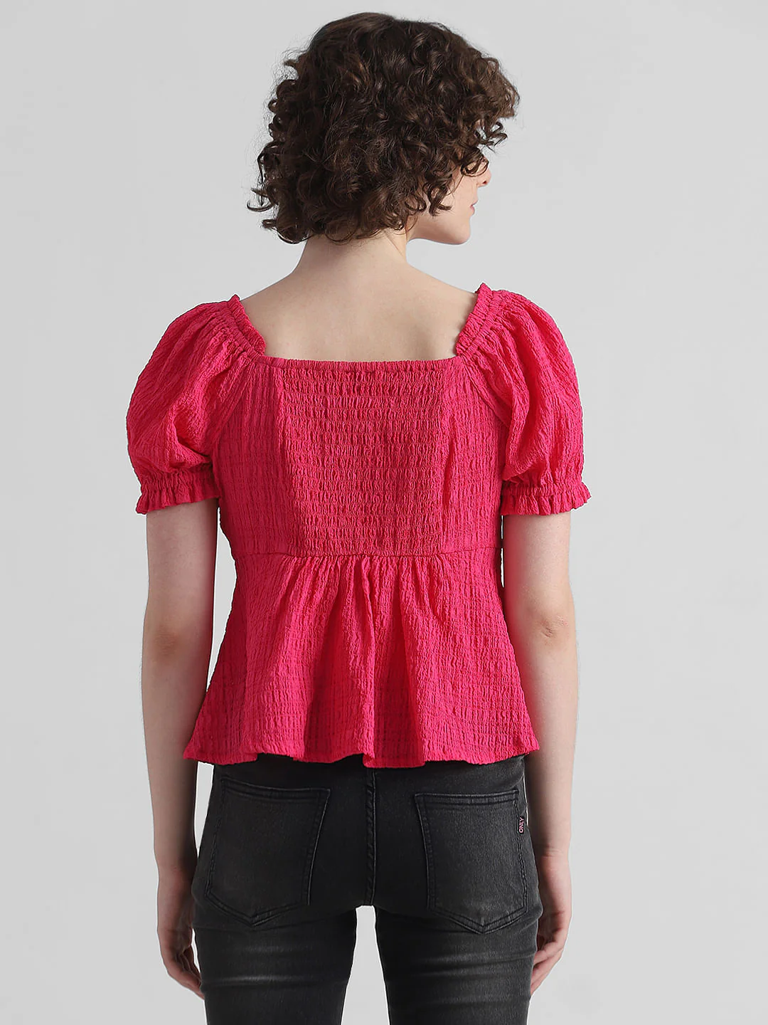 Pink Textured Peplum Top - Image 6