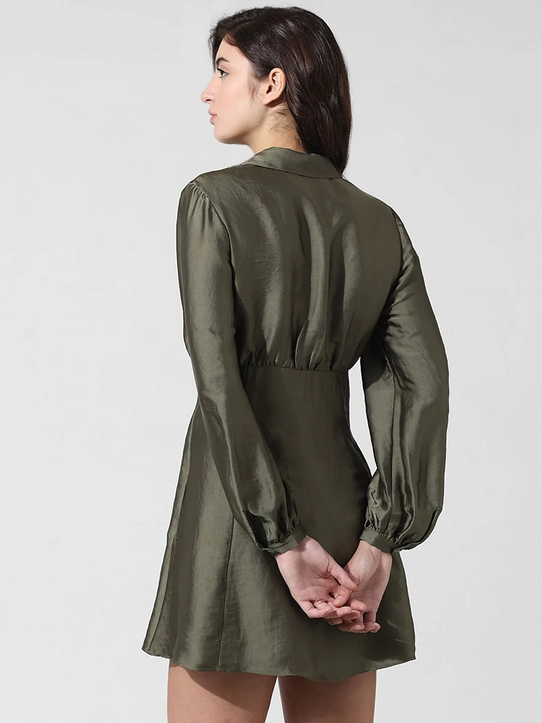 Dark Green Satin Shirt Dress - Image 6