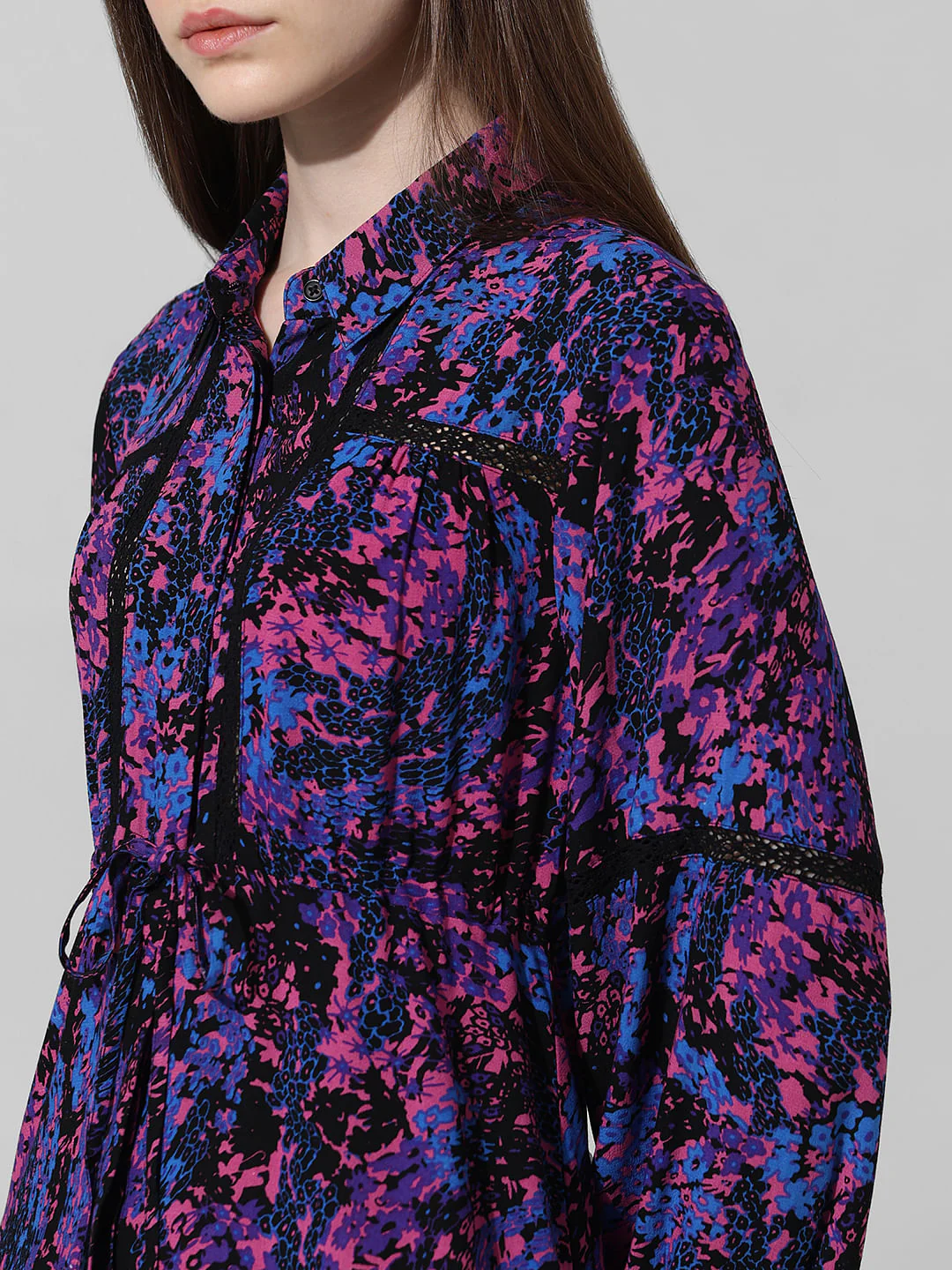 Purple Abstract Print Shirt Dress - Image 3
