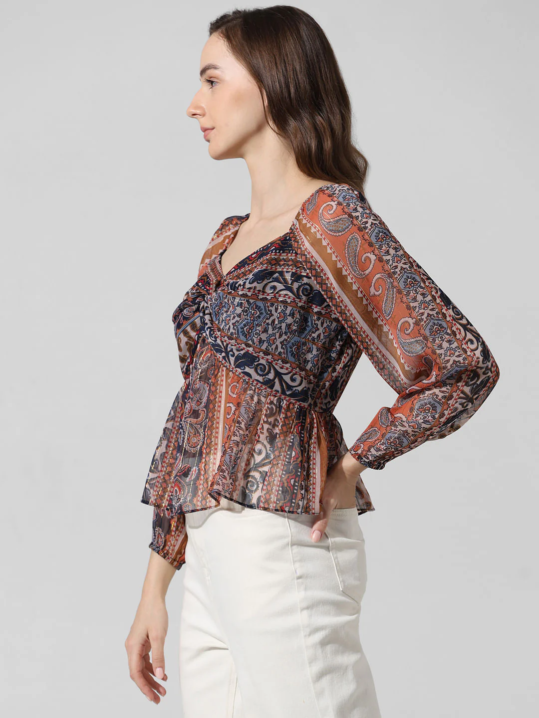 Brown Printed Chiffon Top - Image 5