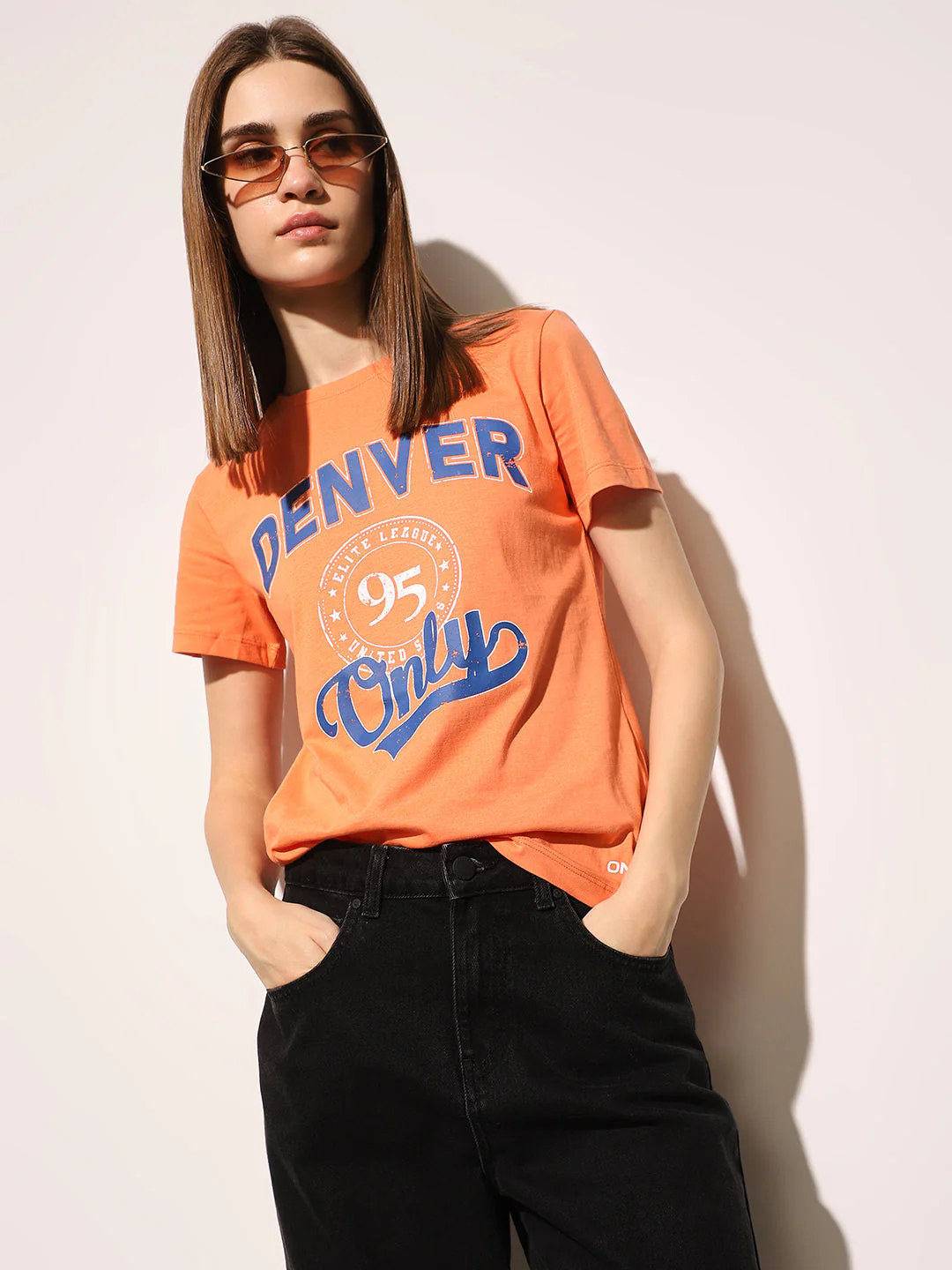 Orange Printed Cotton T-shirt