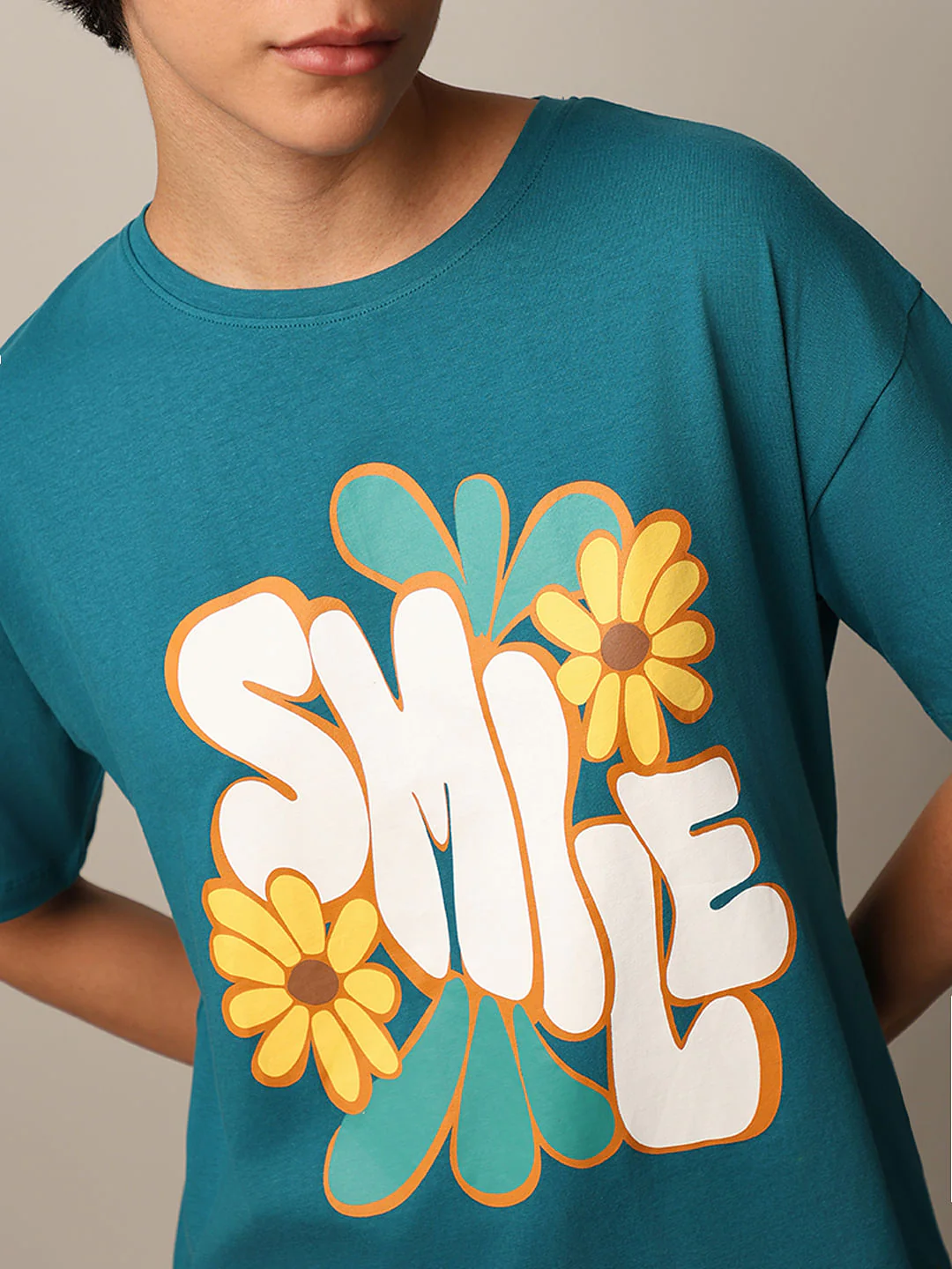 Teal Blue Graphic Print T-Shirt - Image 4