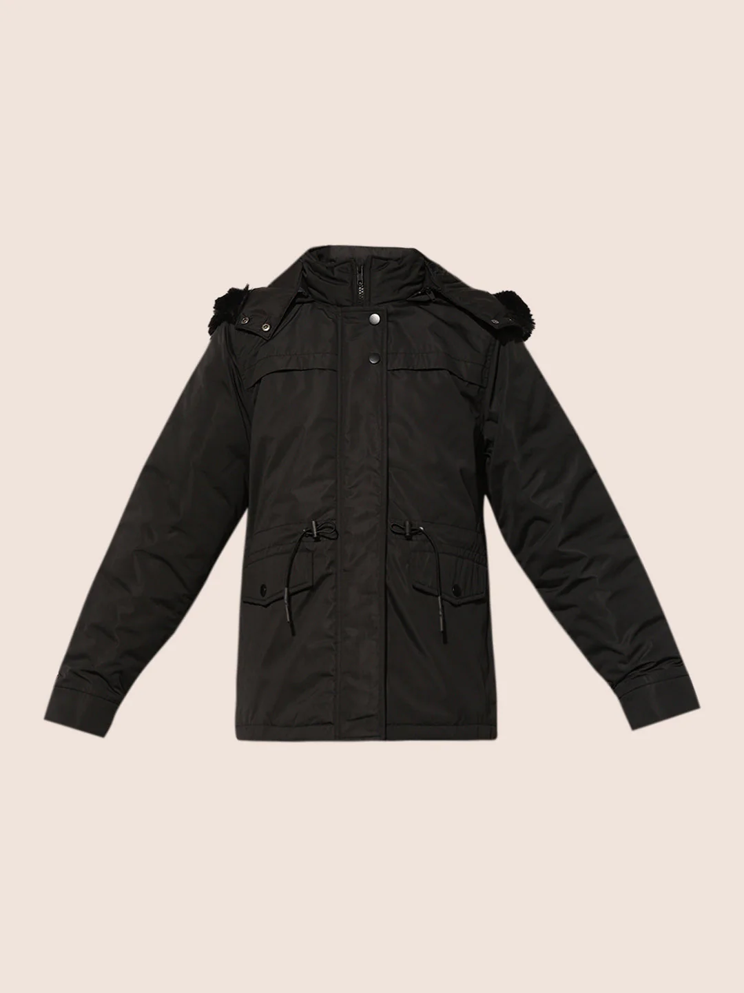 Black Faux Fur Hooded Jacket - Image 7