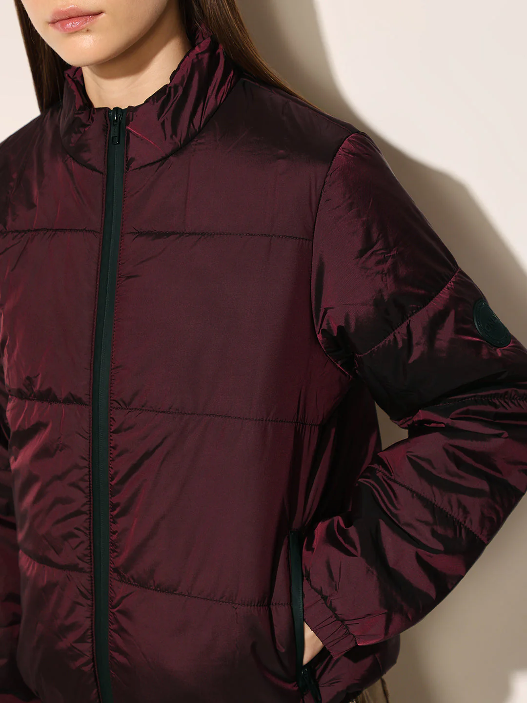 Maroon High Neck Puffer Jacket - Image 4