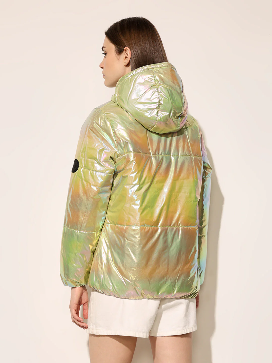 Green Holographic Hooded Puffer Jacket - Image 6