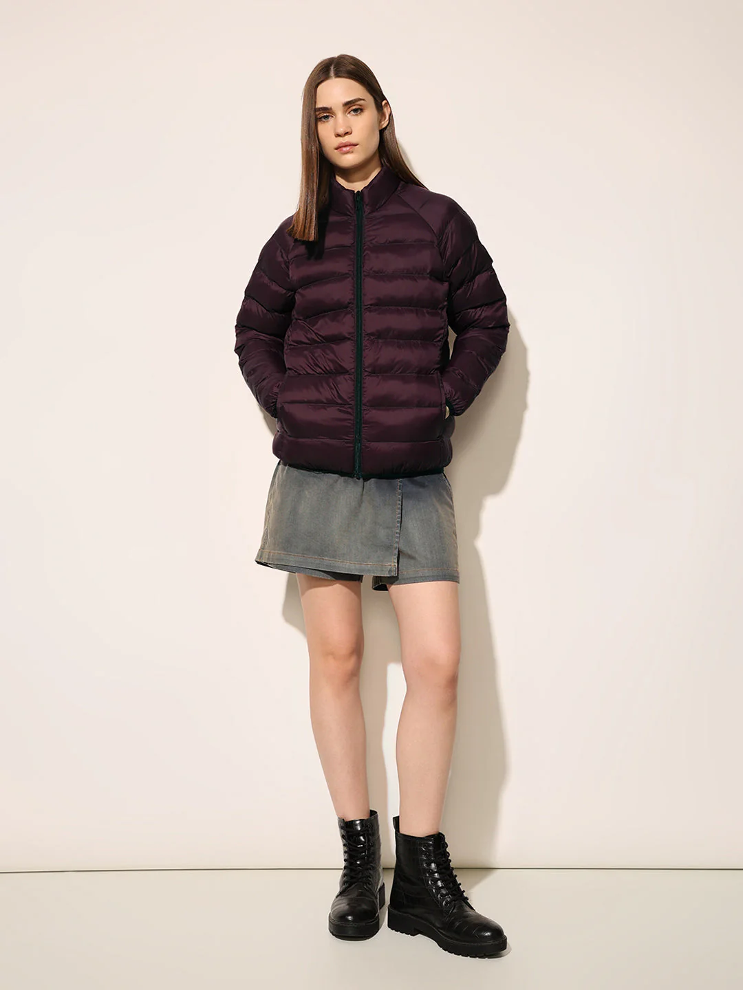 Maroon Quilted Nylon Puffer Jacket - Image 2