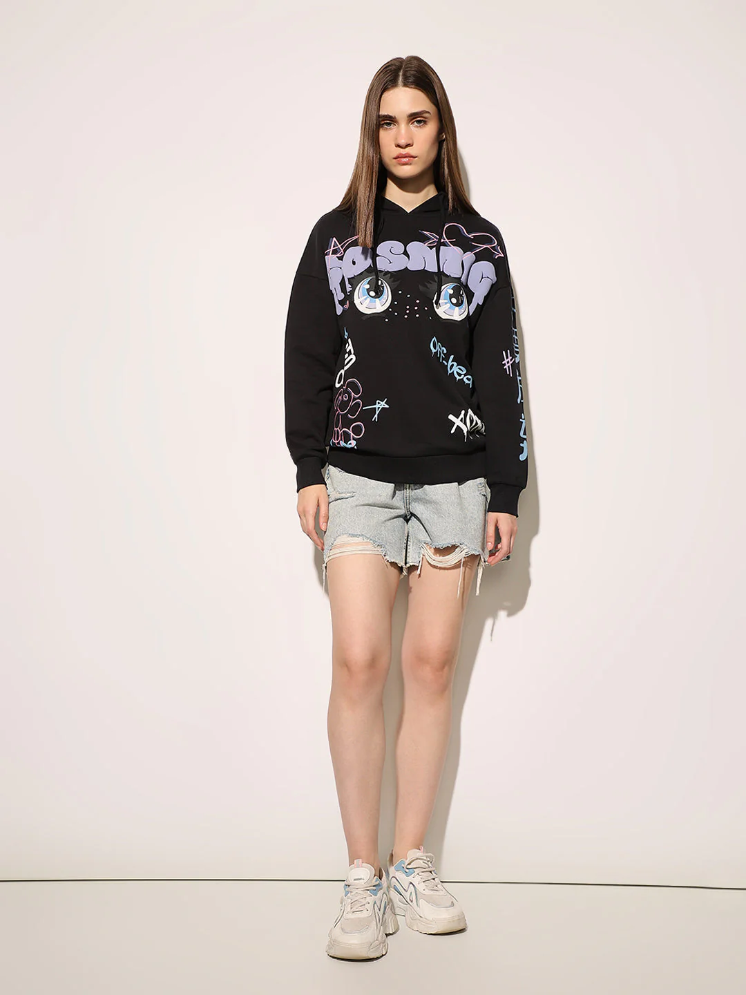Black Printed Hooded Sweatshirt - Image 2