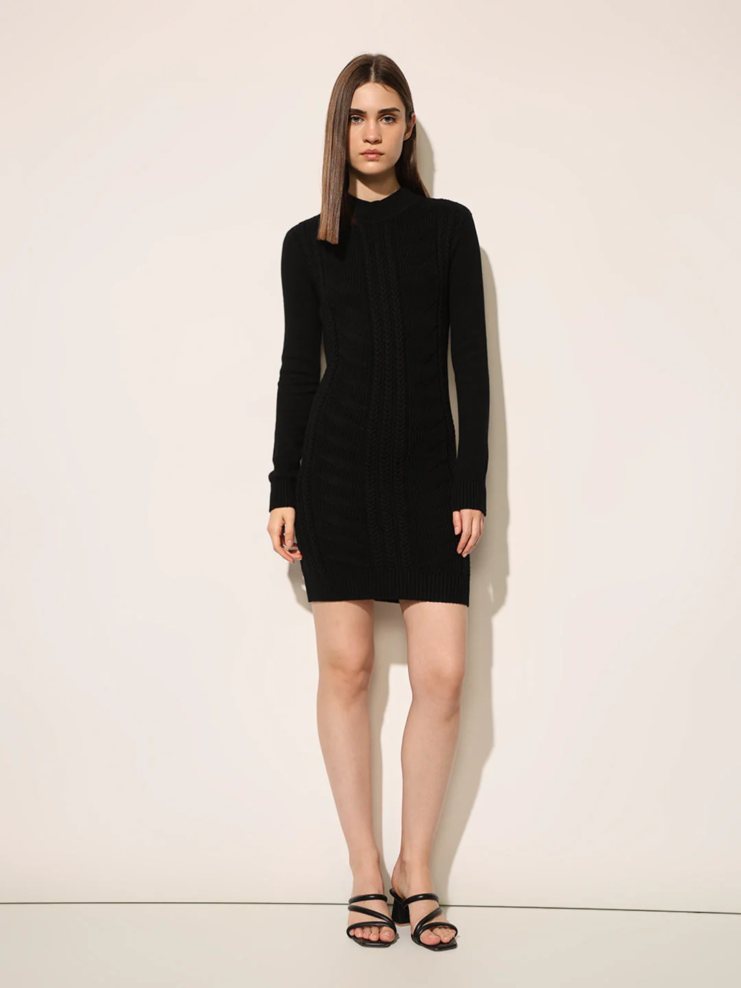 Black Cable Knitted Bodycon Dress - Image 2