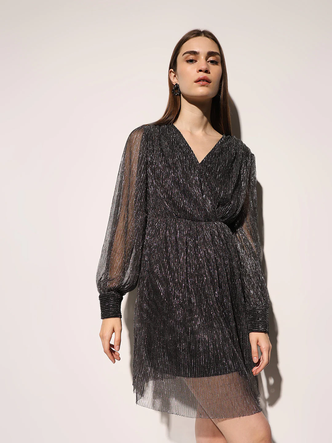 Black Plisse Shimmer Dress