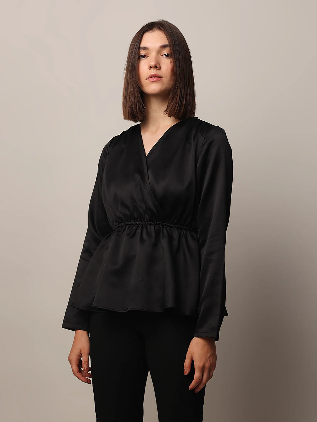 Black Satin Wrap Top - Image 3