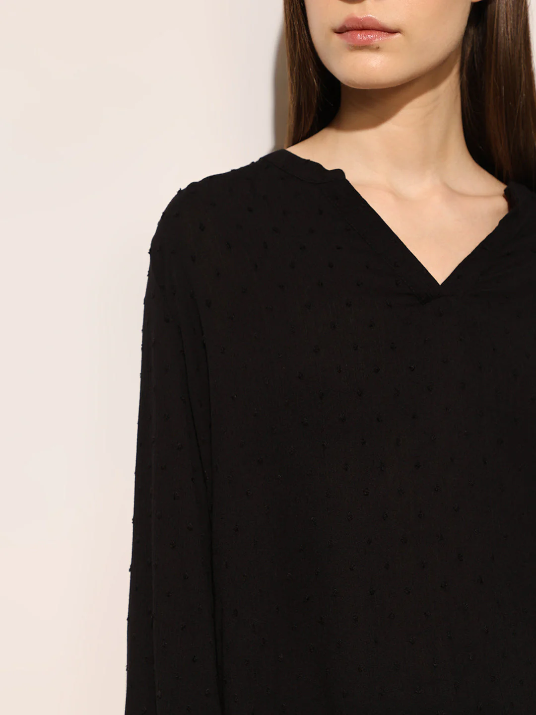 Black Dobby V Neck Top - Image 4