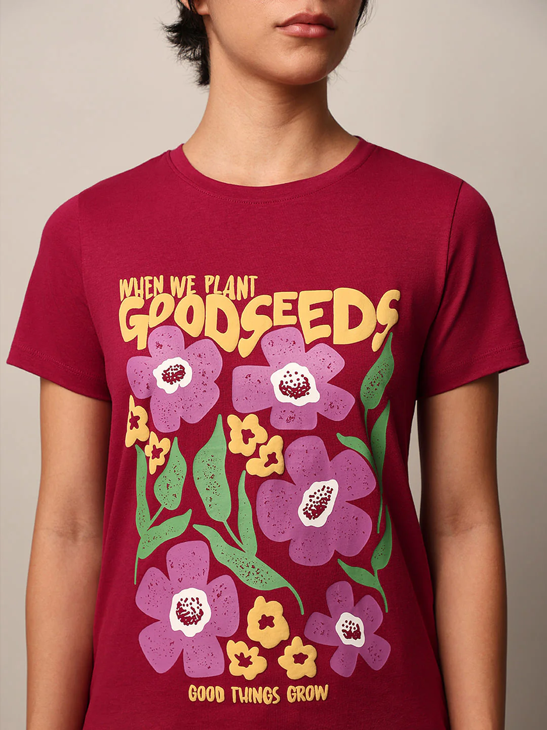 Maroon Floral Print T-Shirt - Image 4