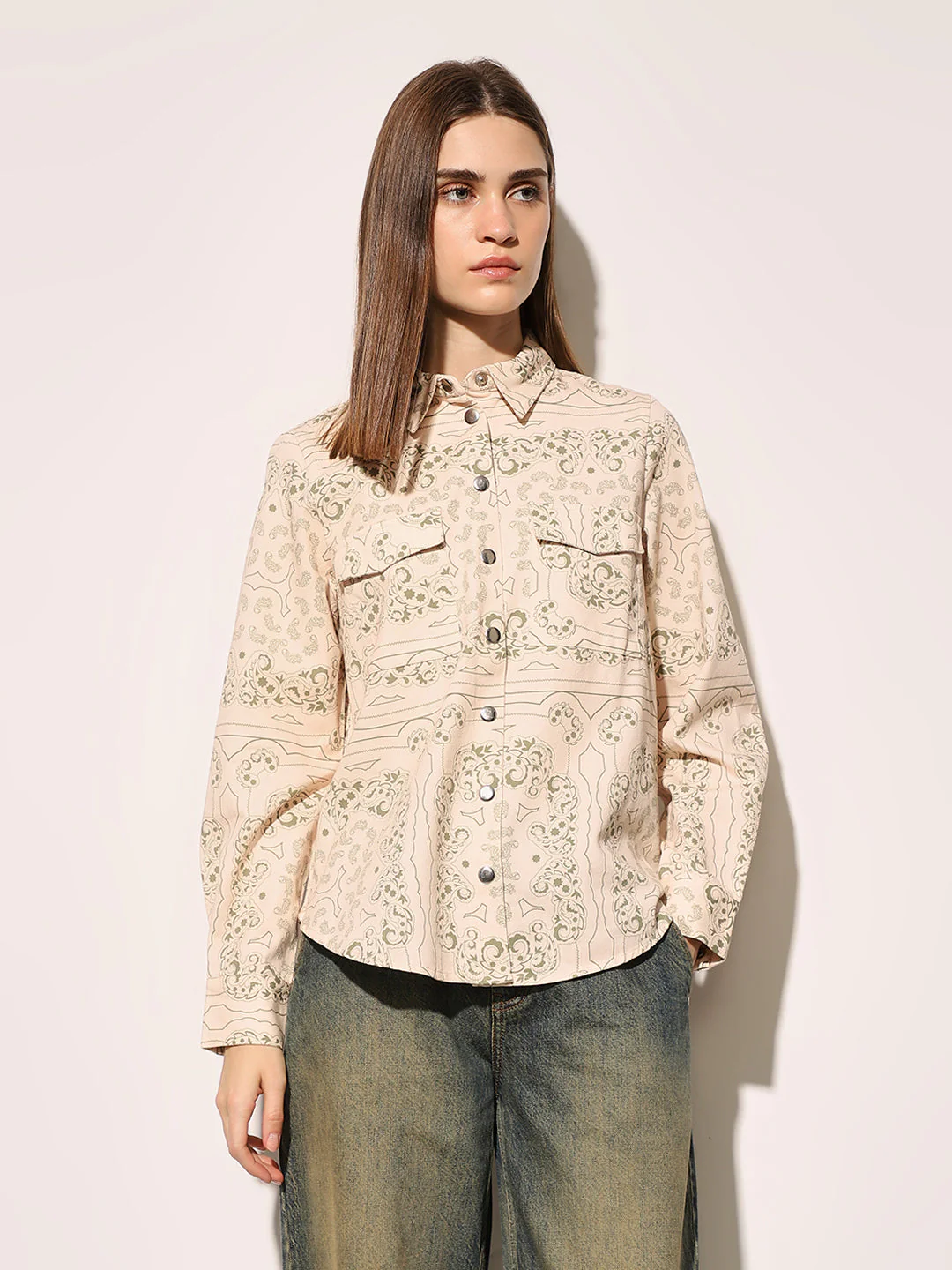 White Paisley Printed Shirt - Image 3