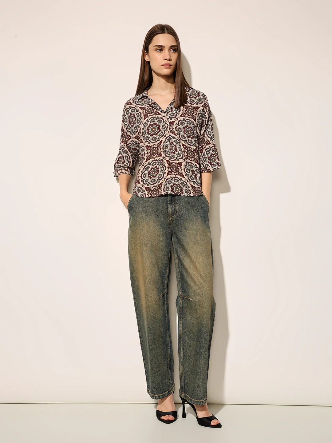 Brown Aztec Printed Viscose Shirt - Image 2