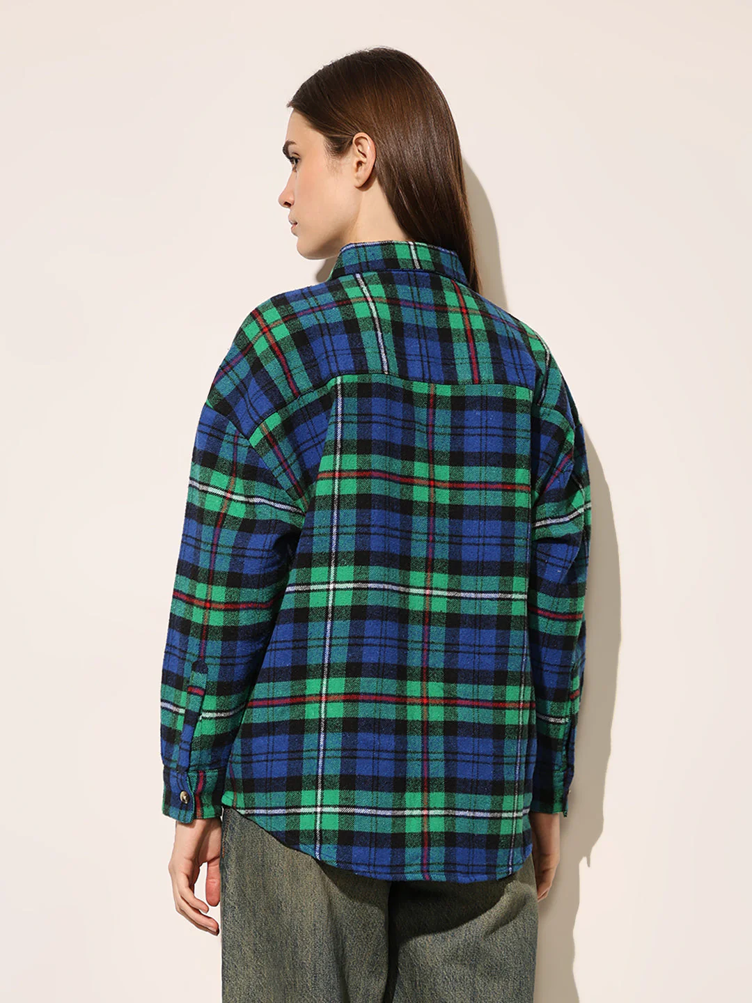 Green Flannel Check Oversized Shirt - Image 6