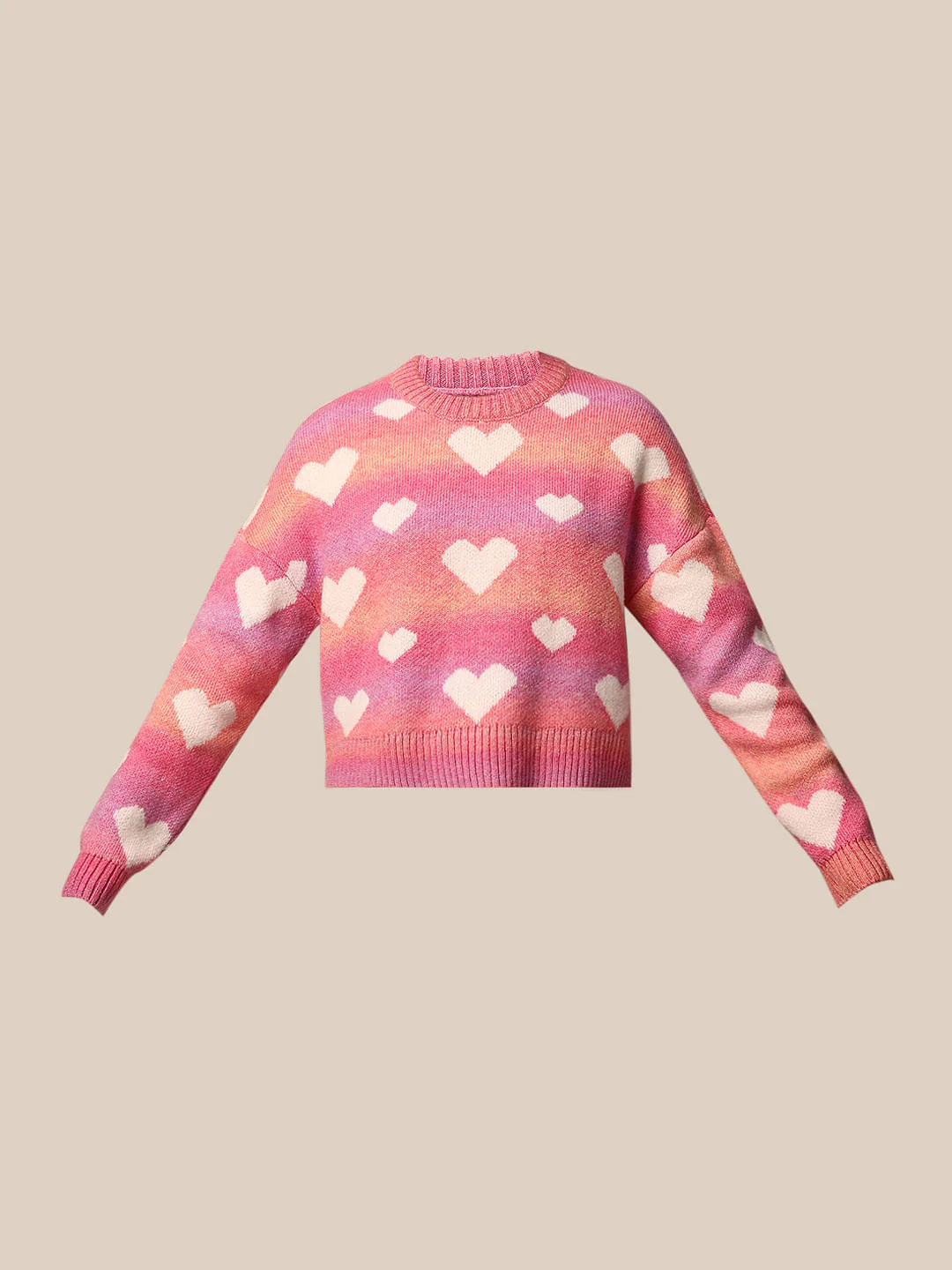 Pink Heart Printed Jacquard Knit Pullover - Image 7