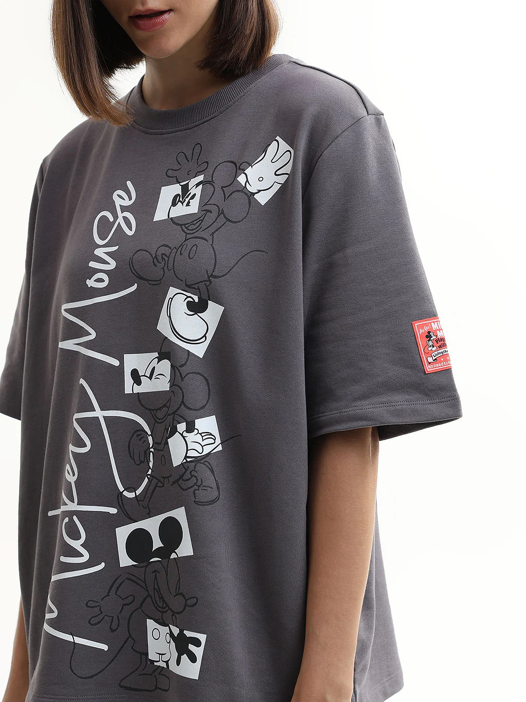 Mickey Grey Printed Unisex Oversized T-Shirt - Image 9
