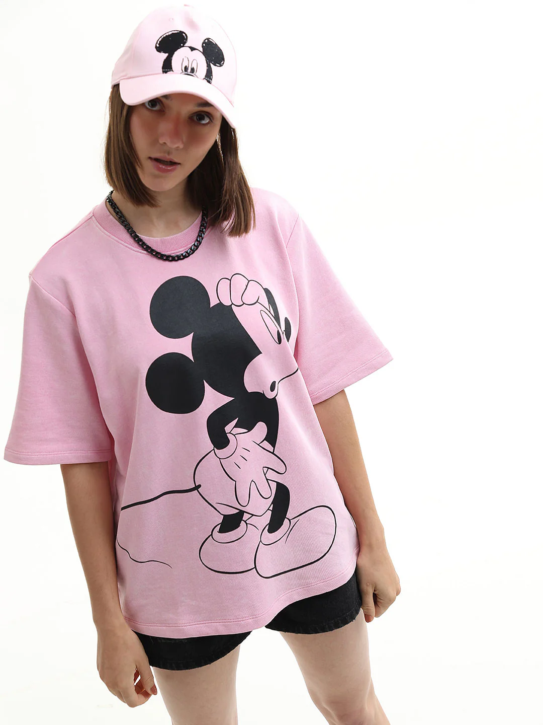 Mickey Pink Printed Unisex Oversized T-Shirt - Image 2