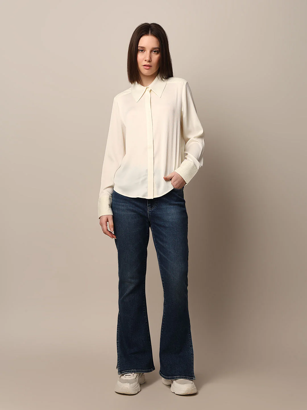 Cream Textured Weave Shirt - Image 2