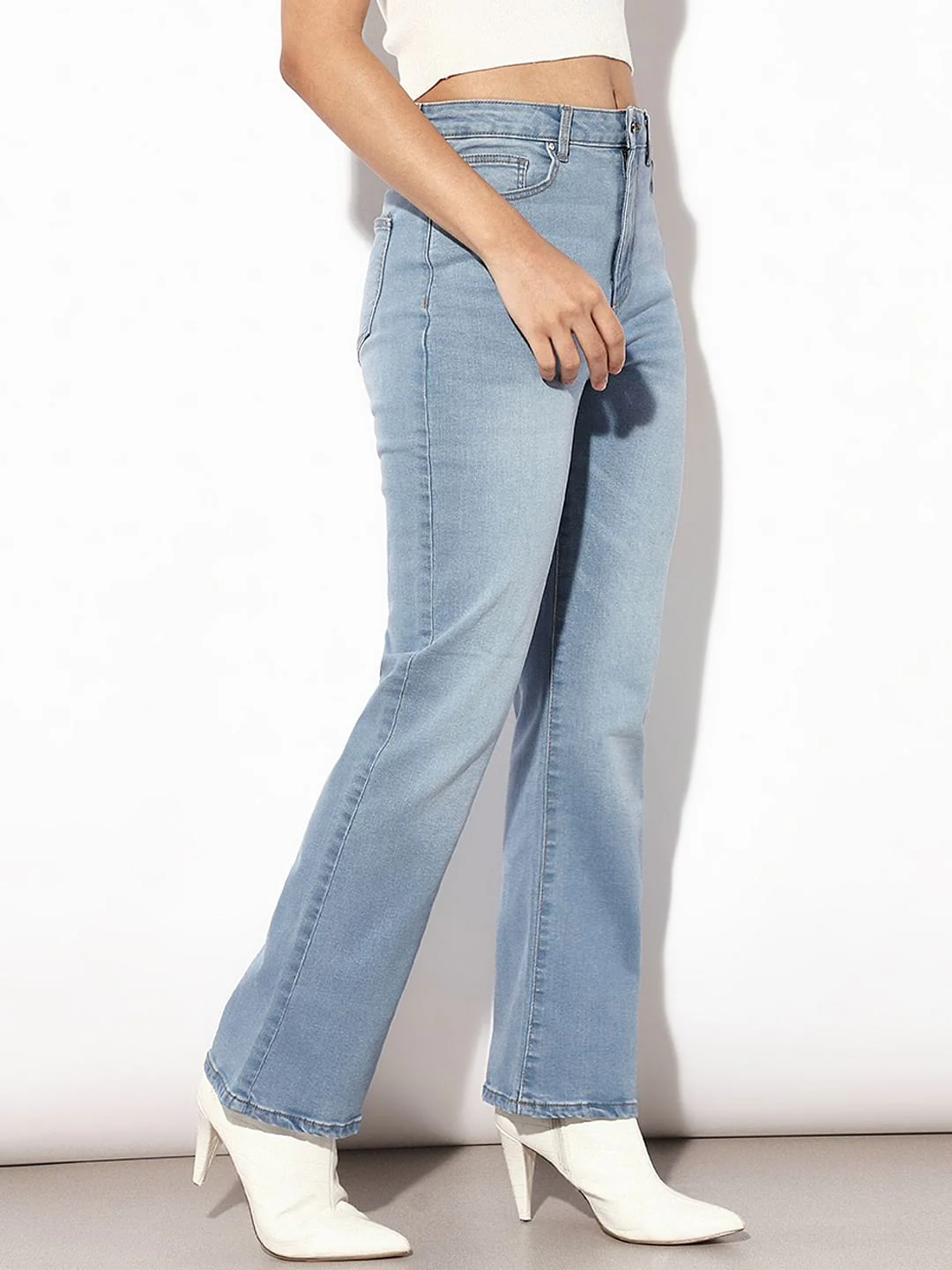 Light Blue High Rise Flared Jeans - Image 4