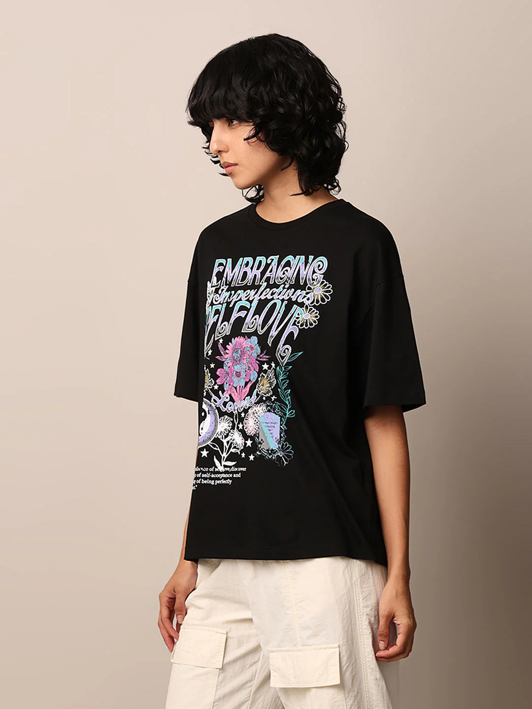 Black Graphic Print Oversized T-Shirt - Image 5