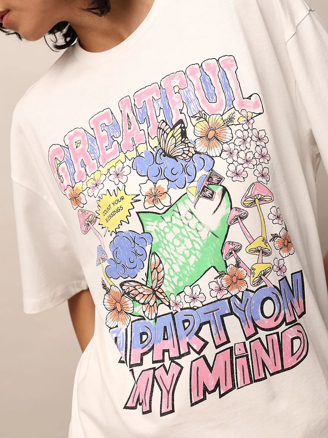 White Graphic Print Oversized T-Shirt - Image 5