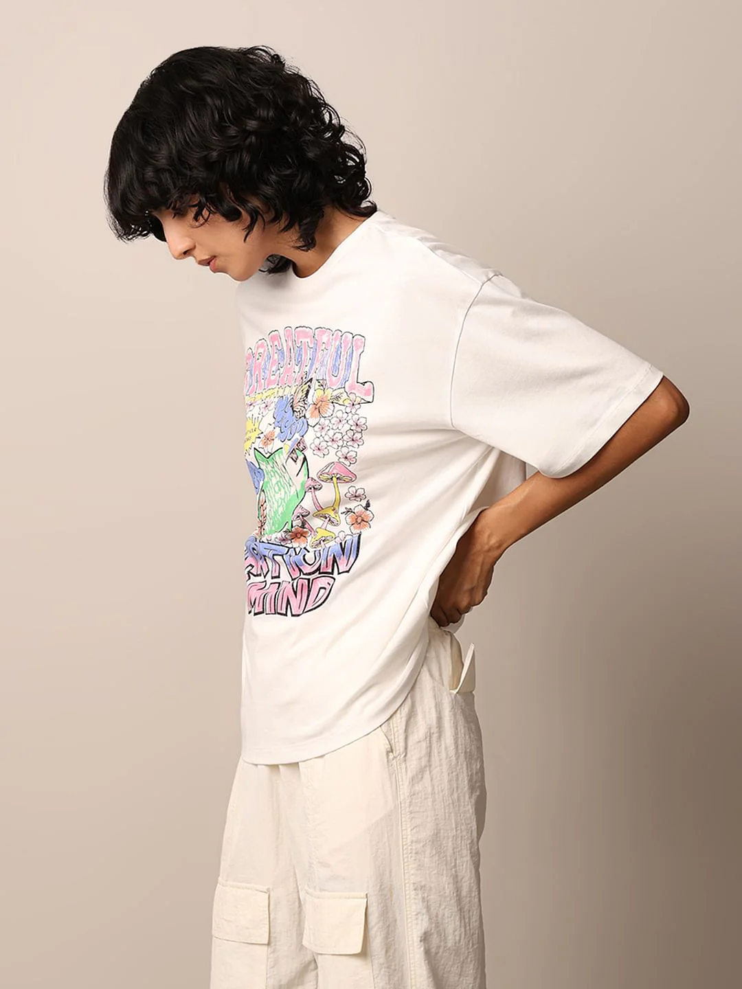 White Graphic Print Oversized T-Shirt - Image 6