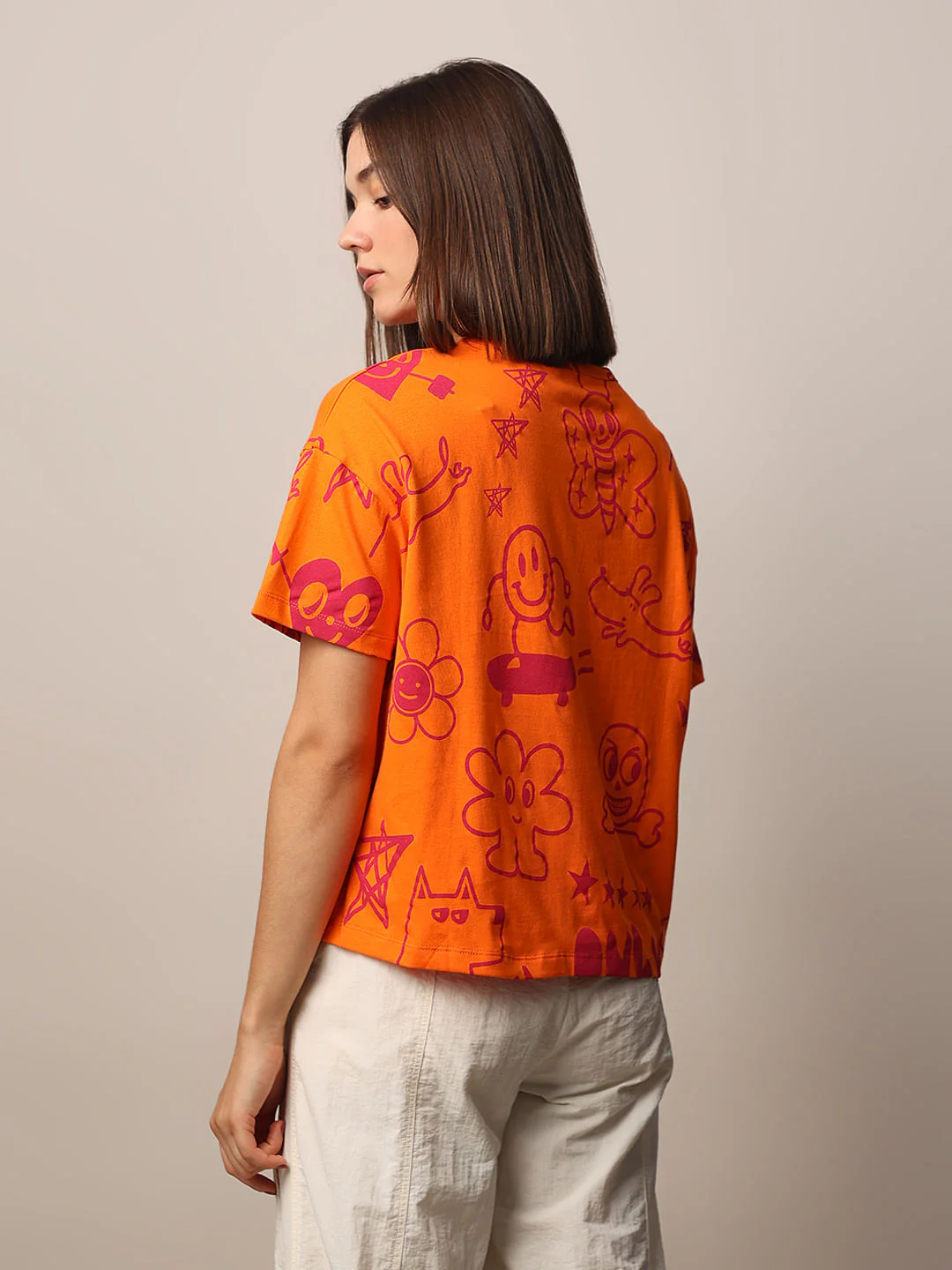 Orange Printed Boxy Fit T-Shirt - Image 6