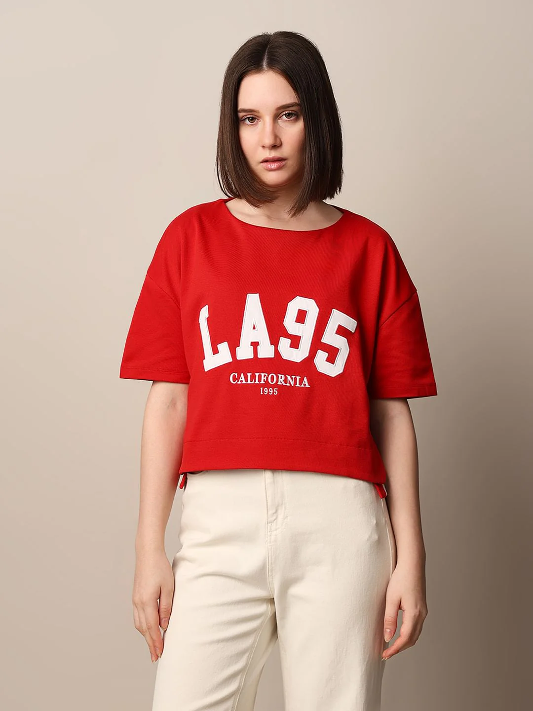 Red Printed Cropped T-Shirt - Image 3