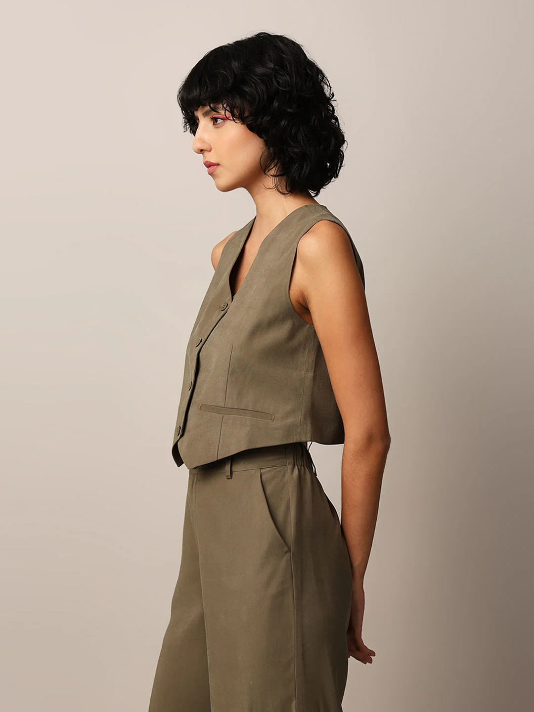 Dark Olive Co-Ord Set Waistcoat - Image 5