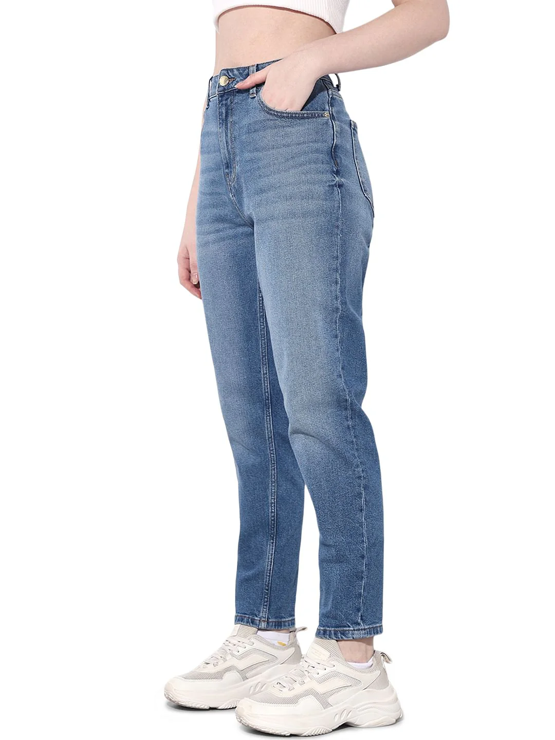 Light Blue High Rise Mom Jeans - Image 4