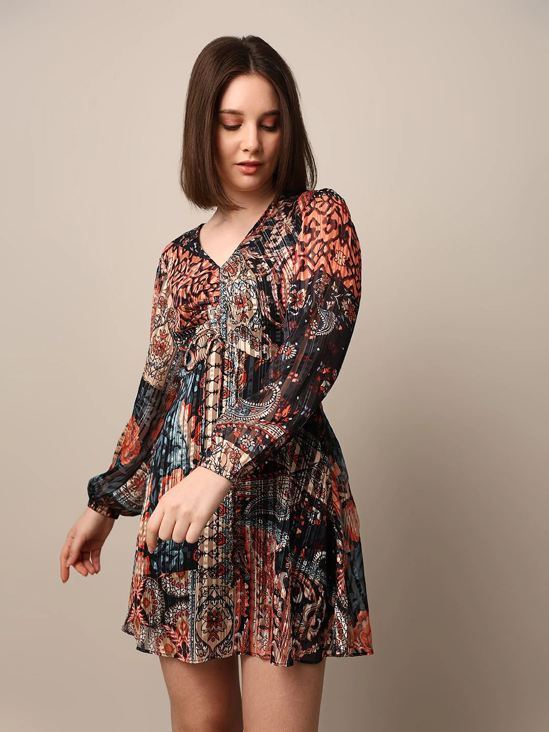Multi-Colour Printed Mini Dress