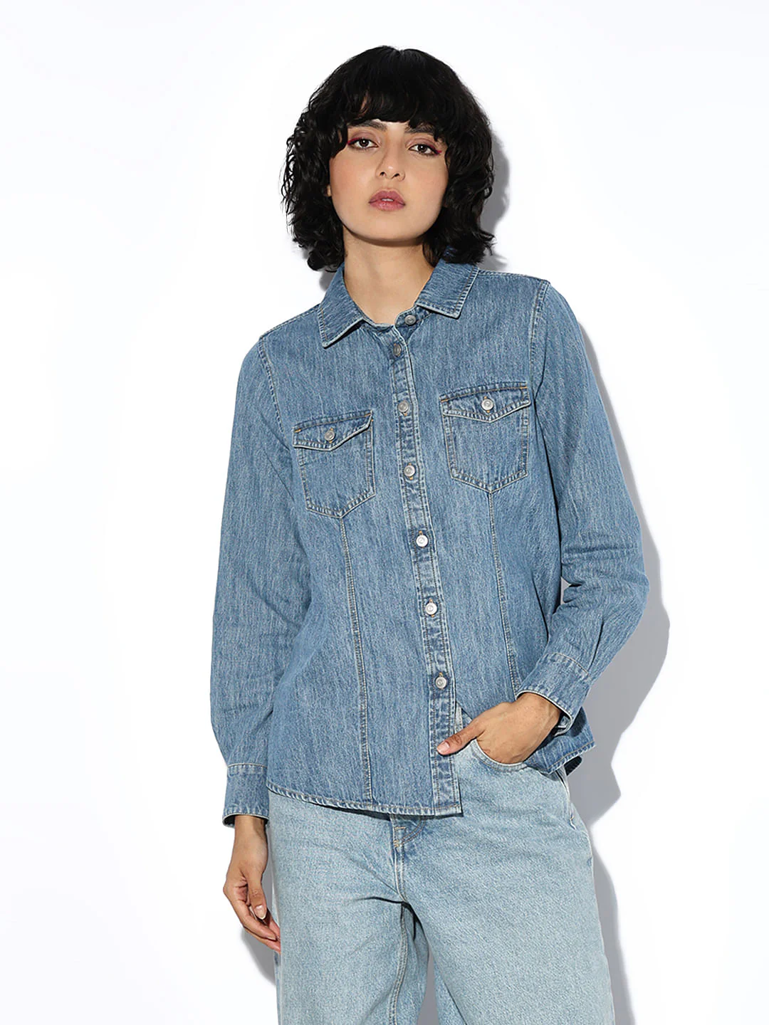 Blue Cotton Denim Shirt - Image 3