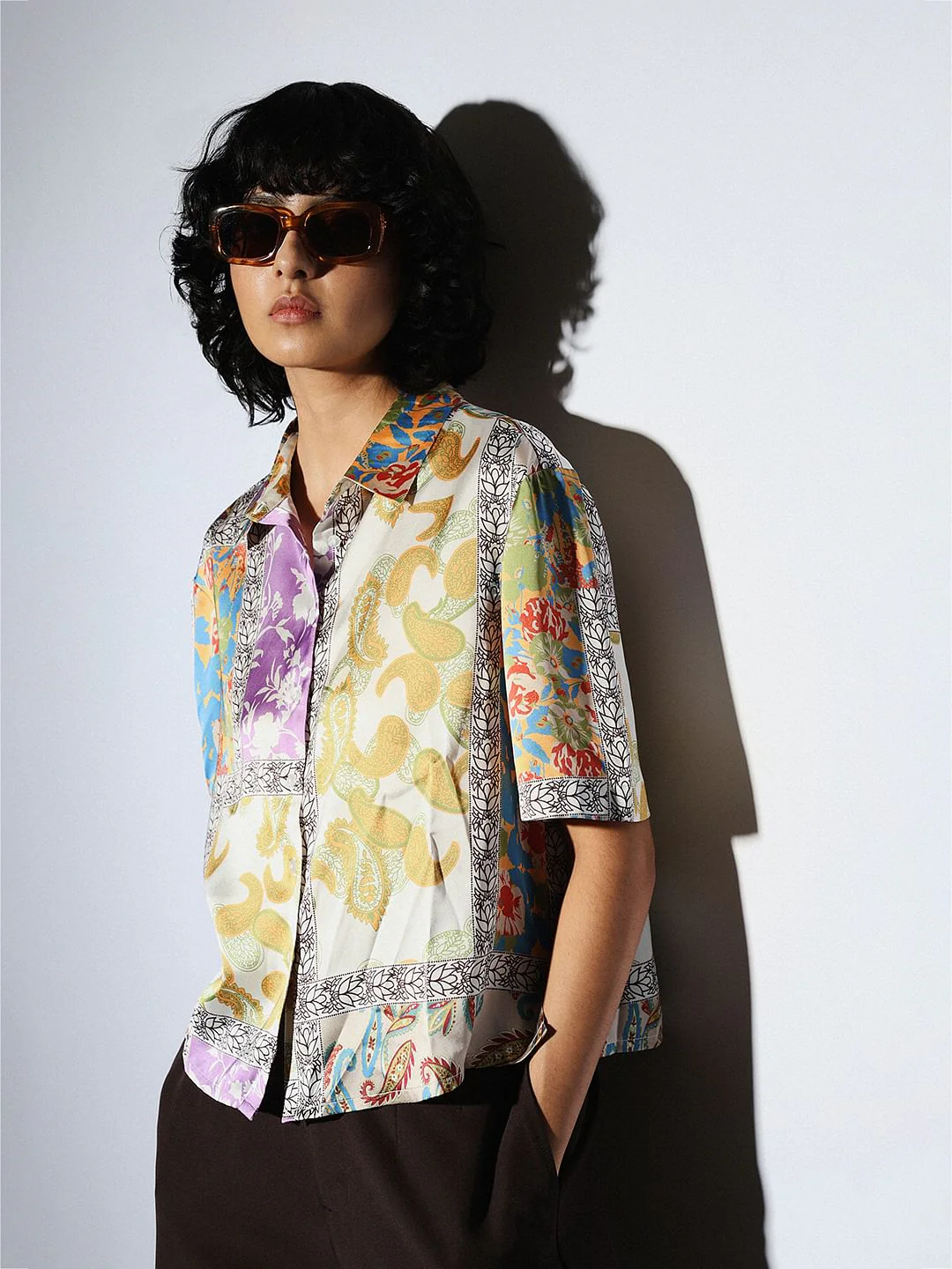 Multi-Colour Abstract Print Satin Shirt